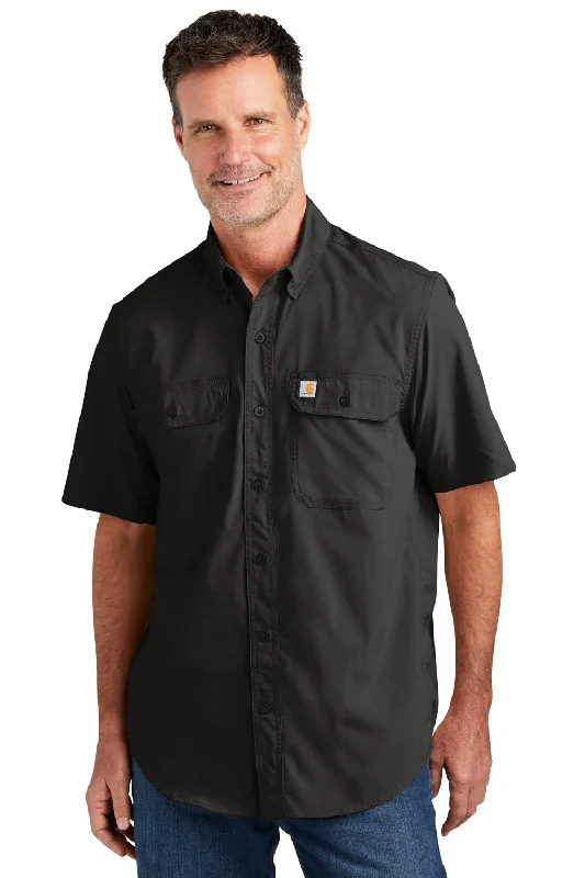 Carhartt Mens Force Moisture Wicking Short Sleeve Button Down Shirt w/ Double Pockets - Black