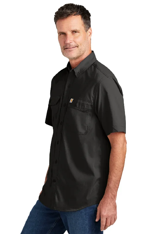 Carhartt Mens Force Moisture Wicking Short Sleeve Button Down Shirt w/ Double Pockets - Black