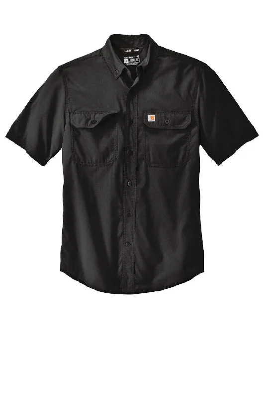 Carhartt Mens Force Moisture Wicking Short Sleeve Button Down Shirt w/ Double Pockets - Black