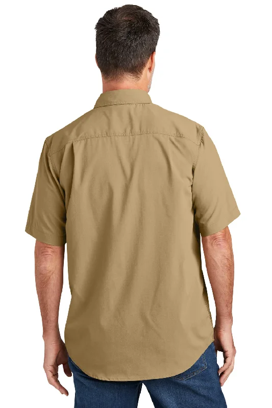 Carhartt Mens Force Moisture Wicking Short Sleeve Button Down Shirt w/ Double Pockets - Dark Khaki Brown