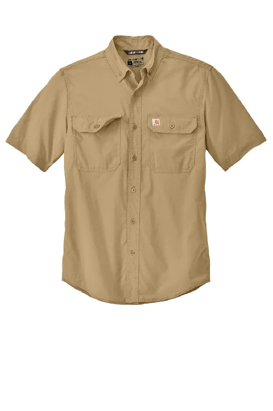 Carhartt Mens Force Moisture Wicking Short Sleeve Button Down Shirt w/ Double Pockets - Dark Khaki Brown