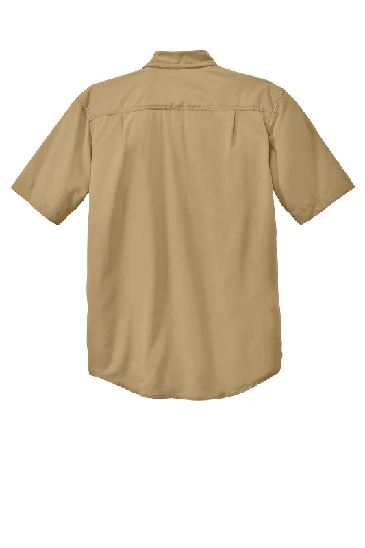 Carhartt Mens Force Moisture Wicking Short Sleeve Button Down Shirt w/ Double Pockets - Dark Khaki Brown