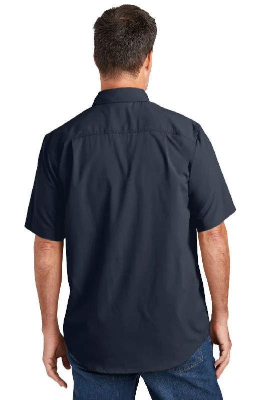 Carhartt Mens Force Moisture Wicking Short Sleeve Button Down Shirt w/ Double Pockets - Navy Blue