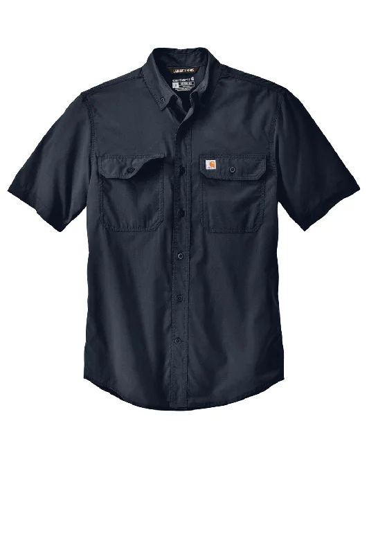 Carhartt Mens Force Moisture Wicking Short Sleeve Button Down Shirt w/ Double Pockets - Navy Blue