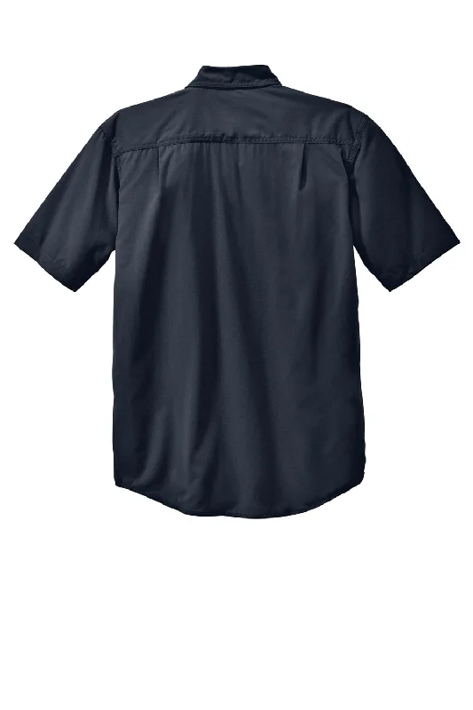 Carhartt Mens Force Moisture Wicking Short Sleeve Button Down Shirt w/ Double Pockets - Navy Blue