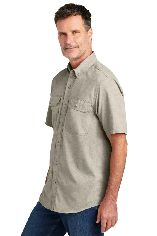 Carhartt Mens Force Moisture Wicking Short Sleeve Button Down Shirt w/ Double Pockets - Steel Grey