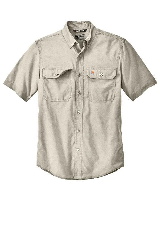 Carhartt Mens Force Moisture Wicking Short Sleeve Button Down Shirt w/ Double Pockets - Steel Grey