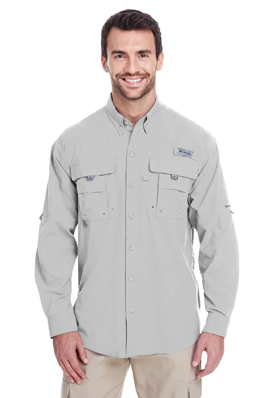 Columbia Mens Bahama II Moisture Wicking Long Sleeve Button Down Shirt w/ Double Pockets - Cool Grey