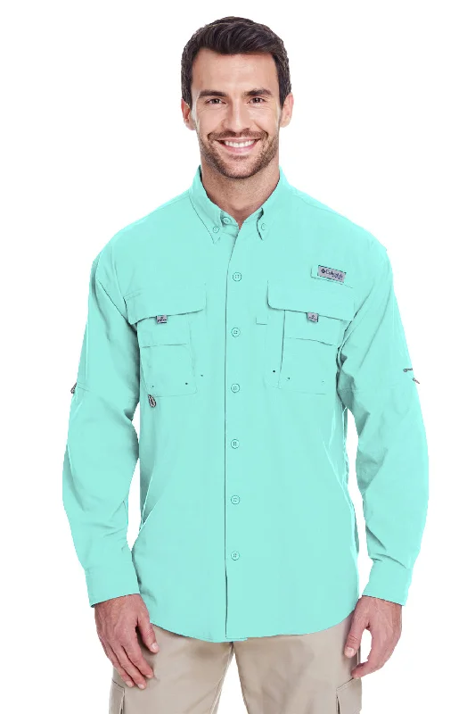 Columbia Mens Bahama II Moisture Wicking Long Sleeve Button Down Shirt w/ Double Pockets - Gulf Stream Green