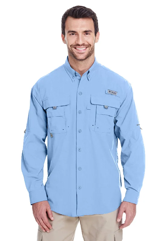 Columbia Mens Bahama II Moisture Wicking Long Sleeve Button Down Shirt w/ Double Pockets - Sail Blue