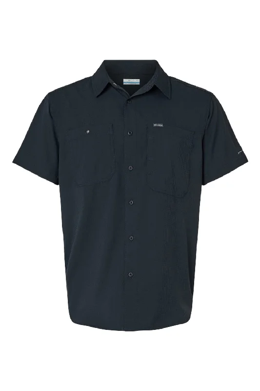 Columbia Mens Silver Ridge Utility Lite Moisture Wicking Short Sleeve Button Down Shirt w/ Double Pockets - Black - NEW