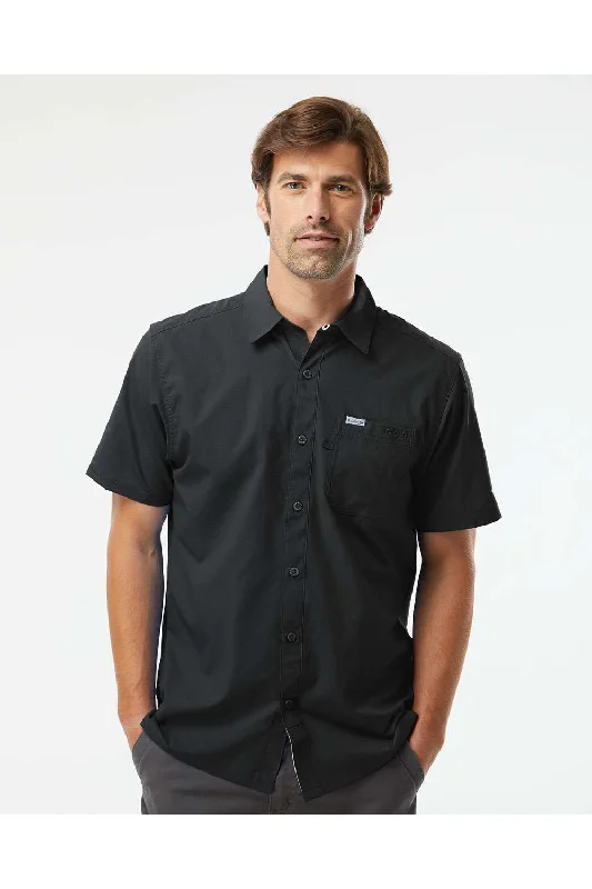 Columbia Mens Slack Tide Moisture Wicking Short Sleeve Button Down Camp Shirt w/ Pocket - Black - NEW