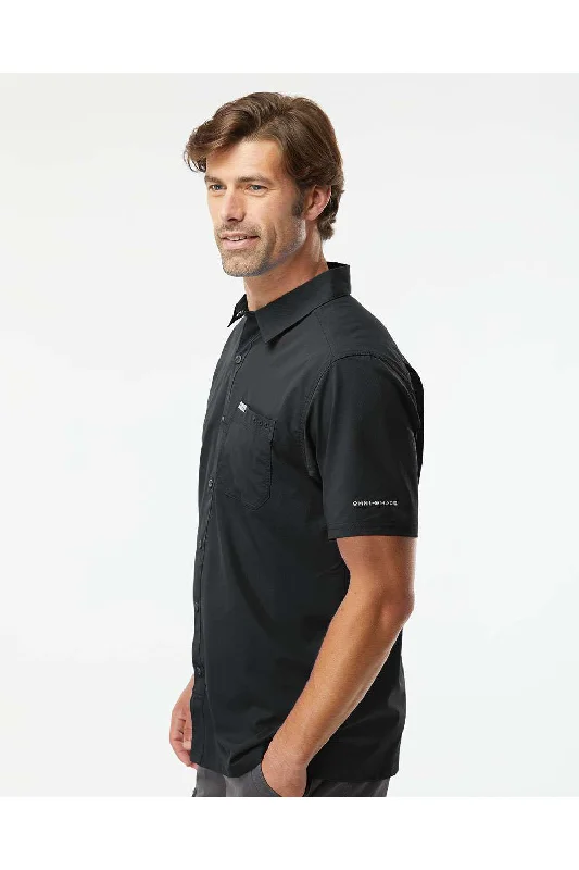 Columbia Mens Slack Tide Moisture Wicking Short Sleeve Button Down Camp Shirt w/ Pocket - Black - NEW