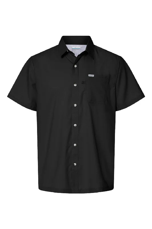 Columbia Mens Slack Tide Moisture Wicking Short Sleeve Button Down Camp Shirt w/ Pocket - Black - NEW