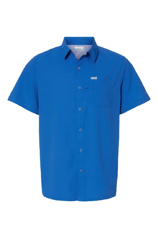 Columbia Mens Slack Tide Moisture Wicking Short Sleeve Button Down Camp Shirt w/ Pocket - Vivid Blue - NEW