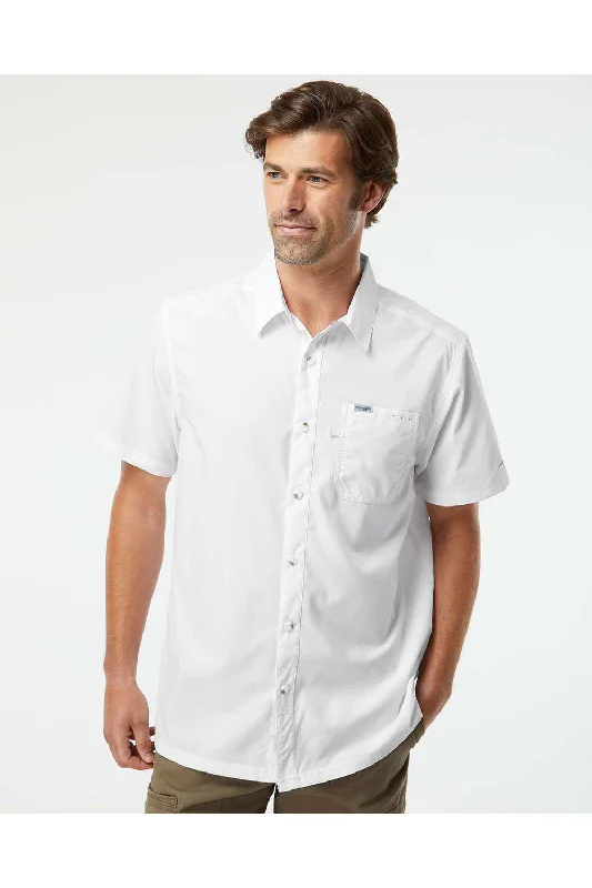 Columbia Mens Slack Tide Moisture Wicking Short Sleeve Button Down Camp Shirt w/ Pocket - White - NEW