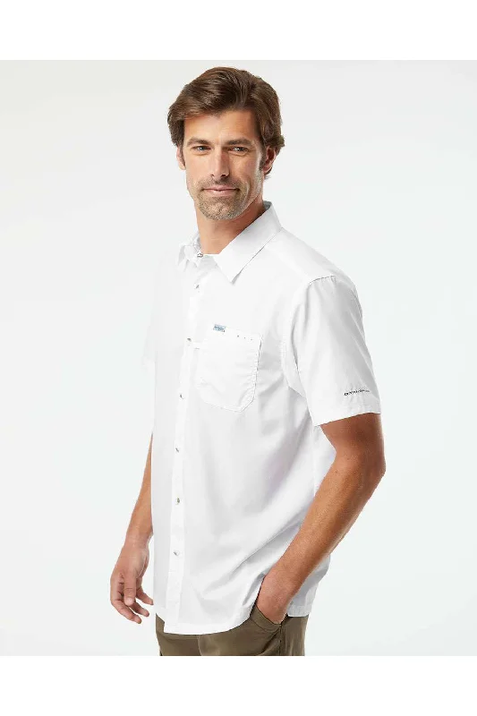 Columbia Mens Slack Tide Moisture Wicking Short Sleeve Button Down Camp Shirt w/ Pocket - White - NEW