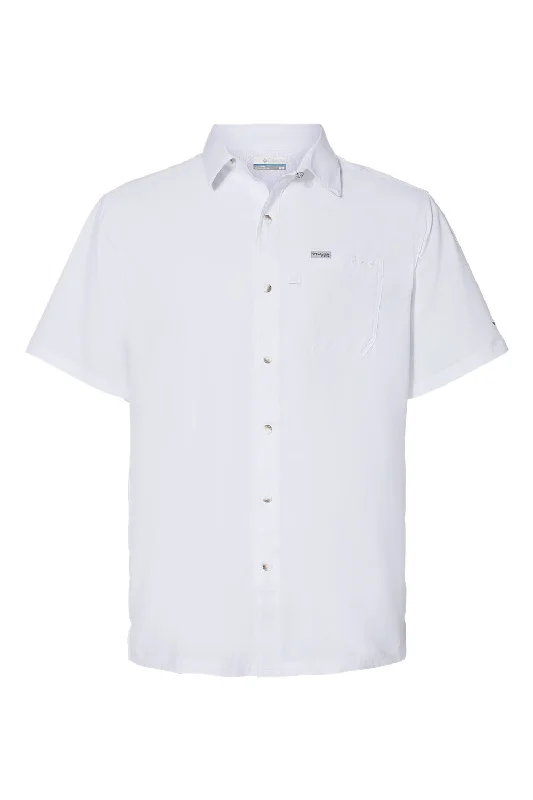 Columbia Mens Slack Tide Moisture Wicking Short Sleeve Button Down Camp Shirt w/ Pocket - White - NEW