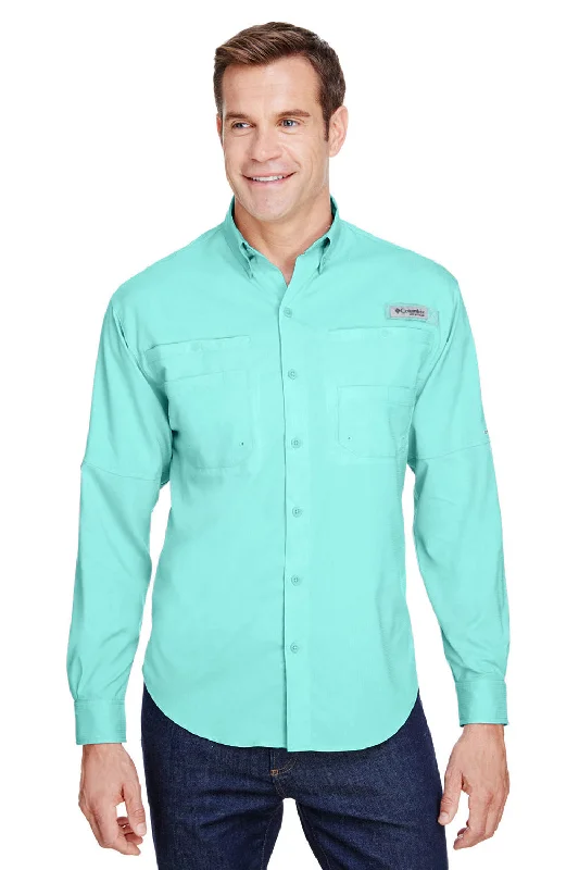 Columbia Mens Tamiami II Moisture Wicking Long Sleeve Button Down Shirt w/ Double Pockets - Gulf Stream Green