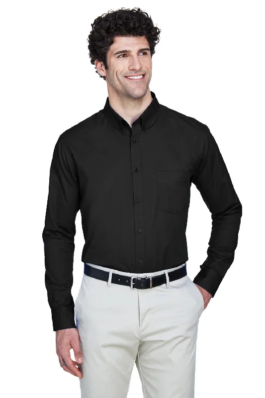 Core 365 Mens Operate UV Protection Long Sleeve Button Down Shirt w/ Pocket - Black