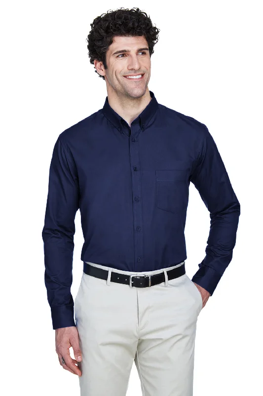 Core 365 Mens Operate UV Protection Long Sleeve Button Down Shirt w/ Pocket - Classic Navy Blue