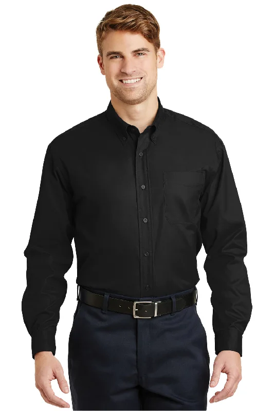 CornerStone Mens SuperPro Stain Resistant Long Sleeve Button Down Shirt w/ Pocket - Black