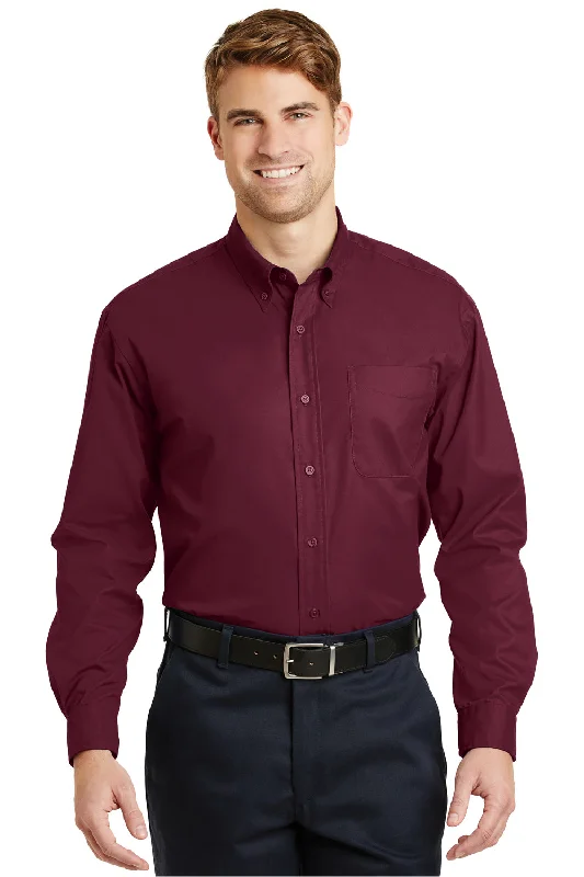 CornerStone Mens SuperPro Stain Resistant Long Sleeve Button Down Shirt w/ Pocket - Burgundy