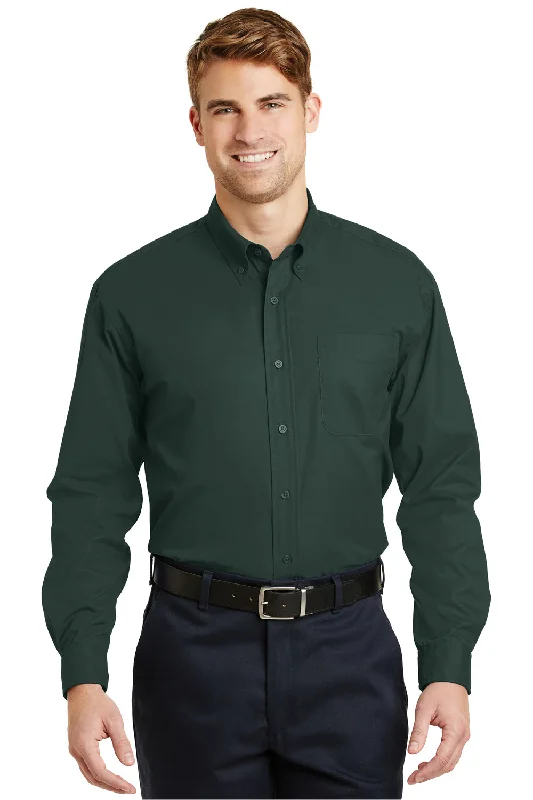 CornerStone Mens SuperPro Stain Resistant Long Sleeve Button Down Shirt w/ Pocket - Dark Green