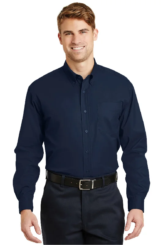 CornerStone Mens SuperPro Stain Resistant Long Sleeve Button Down Shirt w/ Pocket - Navy Blue