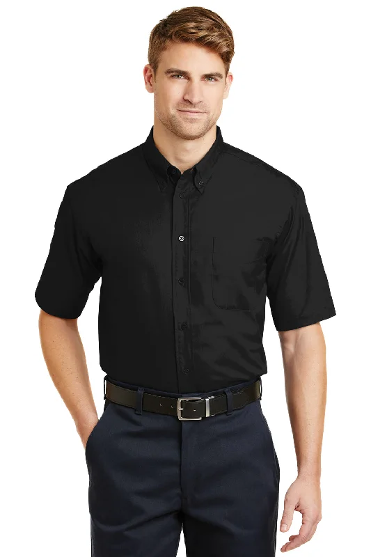 CornerStone Mens SuperPro Stain Resistant Short Sleeve Button Down Shirt w/ Pocket - Black