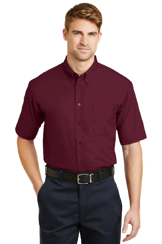 CornerStone Mens SuperPro Stain Resistant Short Sleeve Button Down Shirt w/ Pocket - Burgundy