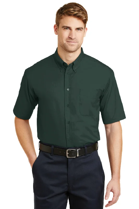 CornerStone Mens SuperPro Stain Resistant Short Sleeve Button Down Shirt w/ Pocket - Dark Green