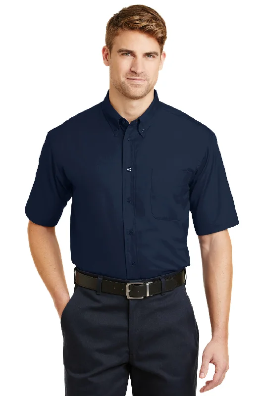 CornerStone Mens SuperPro Stain Resistant Short Sleeve Button Down Shirt w/ Pocket - Navy Blue