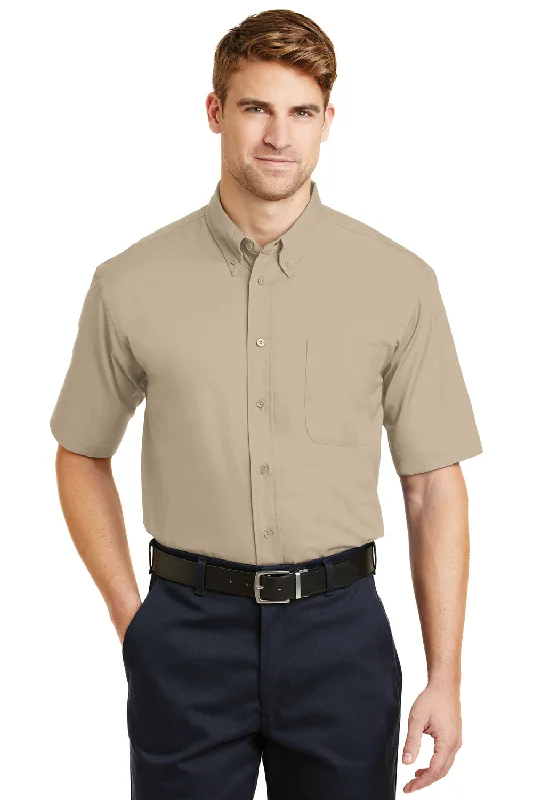 CornerStone Mens SuperPro Stain Resistant Short Sleeve Button Down Shirt w/ Pocket - Stone Brown