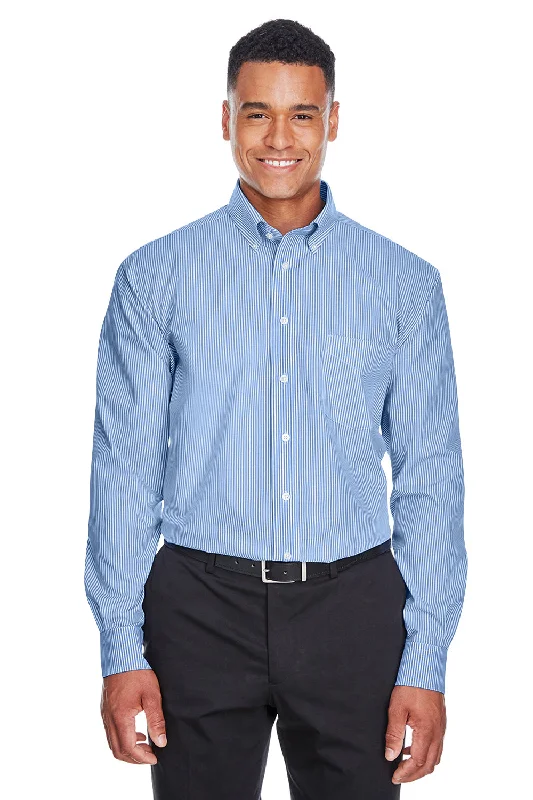 Devon & Jones Mens Crown Woven Collection Wrinkle Resistant Long Sleeve Button Down Shirt w/ Pocket - French Blue