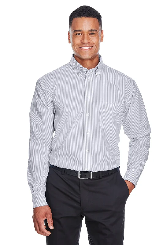 Devon & Jones Mens Crown Woven Collection Wrinkle Resistant Long Sleeve Button Down Shirt w/ Pocket - Navy Blue