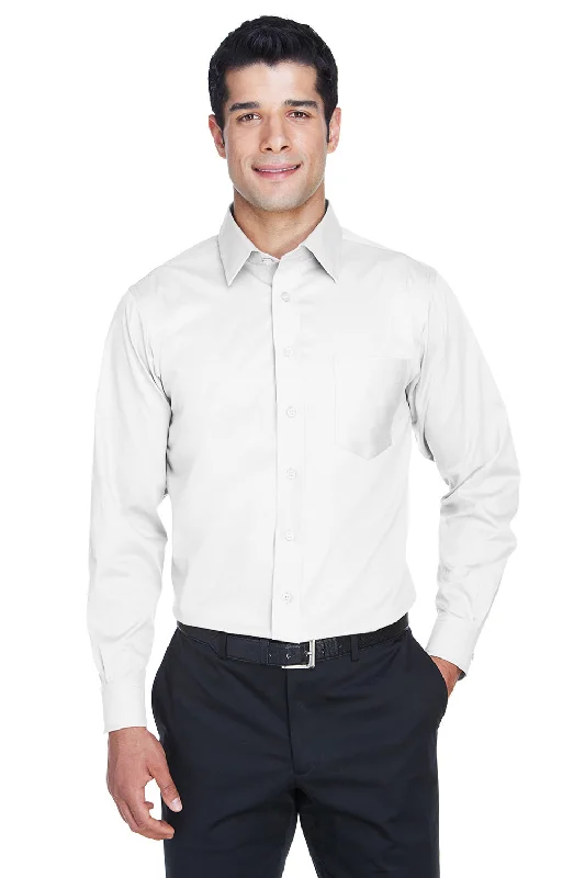 Devon & Jones Mens Crown Woven Collection Wrinkle Resistant Long Sleeve Button Down Shirt w/ Pocket - White