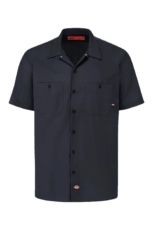 Dickies Mens Industrial Wrinkle Resistant Short Sleeve Button Down Work Shirt w/ Double Pockets - Black - NEW