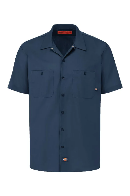 Dickies Mens Industrial Wrinkle Resistant Short Sleeve Button Down Work Shirt w/ Double Pockets - Dark Navy Blue - NEW