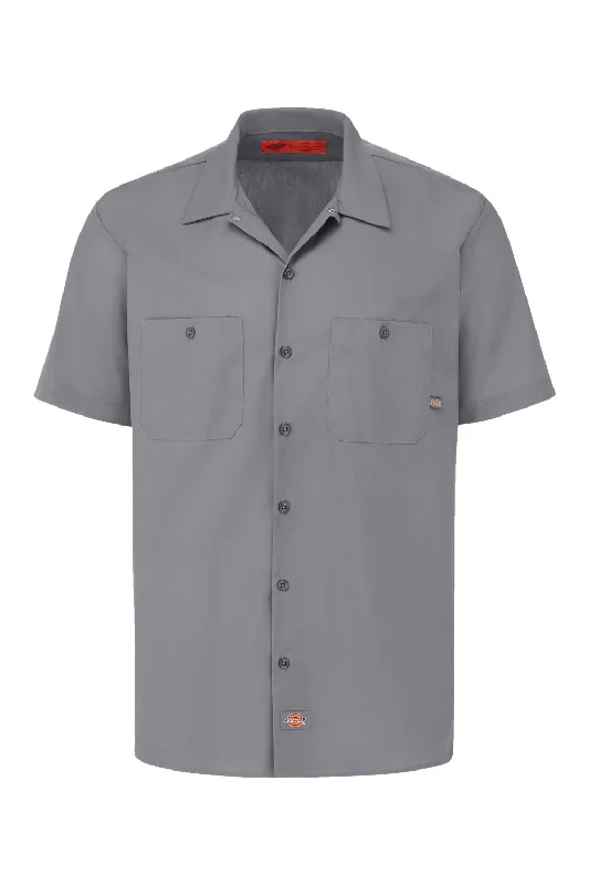 Dickies Mens Industrial Wrinkle Resistant Short Sleeve Button Down Work Shirt w/ Double Pockets - Graphite Grey - NEW