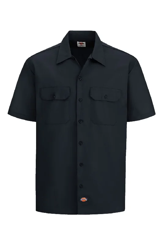 Dickies Mens Moisture Wicking Short Sleeve Button Down Work Shirt w/ Double Pockets - Black - NEW