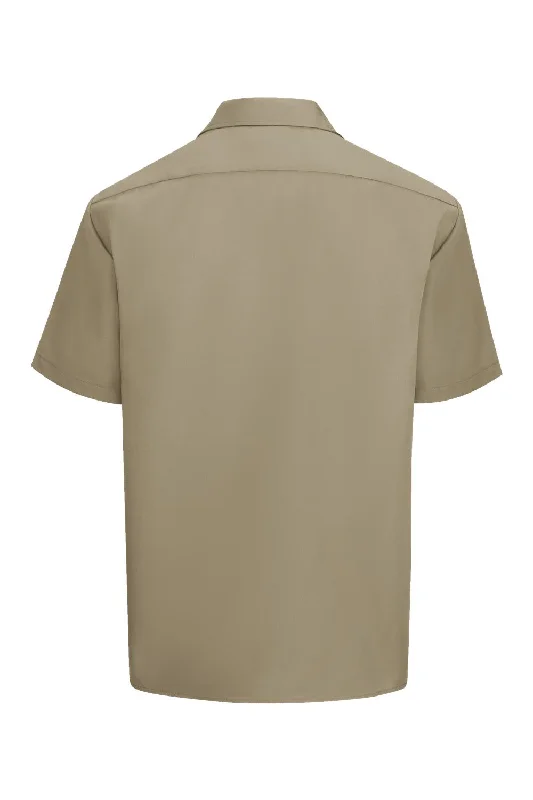 Dickies Mens Moisture Wicking Short Sleeve Button Down Work Shirt w/ Double Pockets - Khaki - NEW