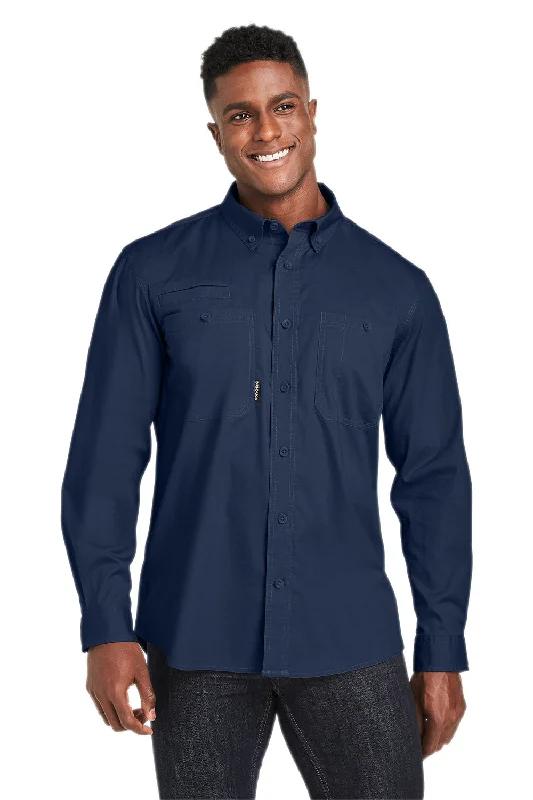 Dri Duck Mens Craftsman Long Sleeve Button Down Shirt w/ Double Pockets - Deep Blue