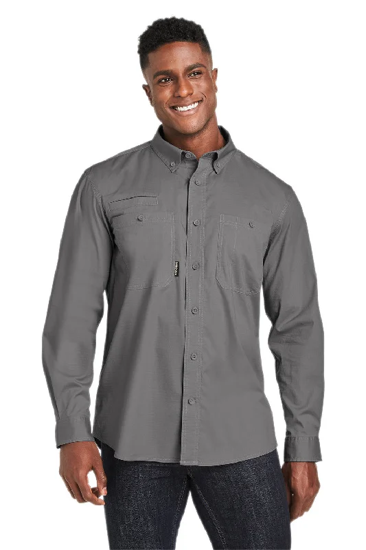 Dri Duck Mens Craftsman Long Sleeve Button Down Shirt w/ Double Pockets - Gunmetal Grey