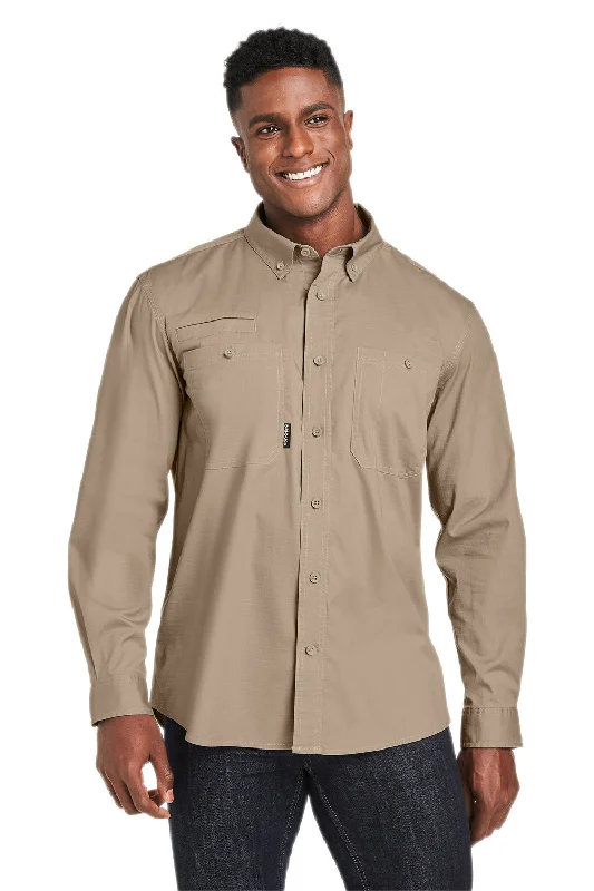 Dri Duck Mens Craftsman Long Sleeve Button Down Shirt w/ Double Pockets - Rope Brown