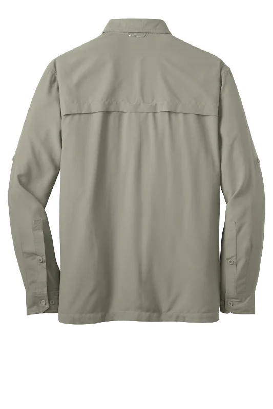 Eddie Bauer Mens Performance Fishing Moisture Wicking Long Sleeve Button Down Shirt w/ Double Pockets - Driftwood