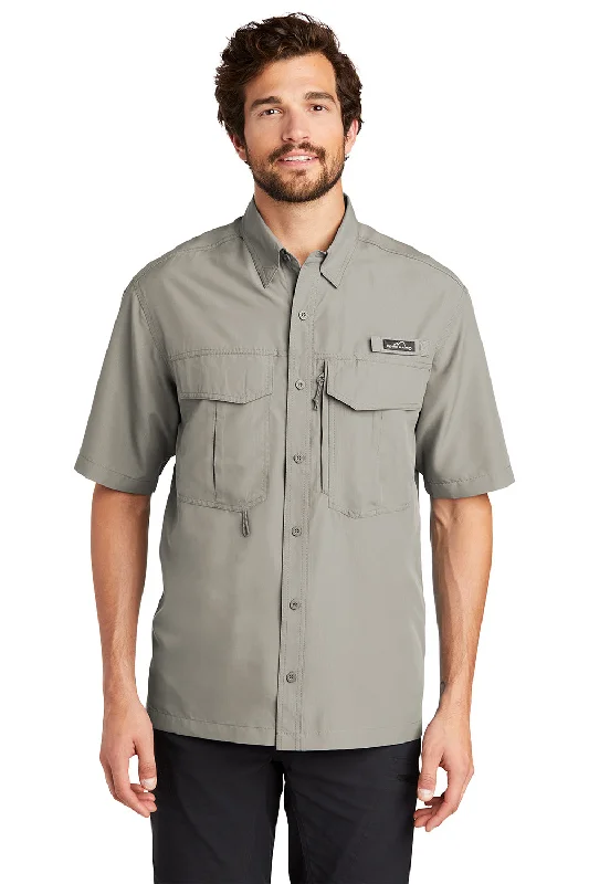 Eddie Bauer Mens Performance Fishing Moisture Wicking Short Sleeve Button Down Shirt w/ Double Pockets - Driftwood