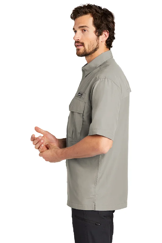 Eddie Bauer Mens Performance Fishing Moisture Wicking Short Sleeve Button Down Shirt w/ Double Pockets - Driftwood