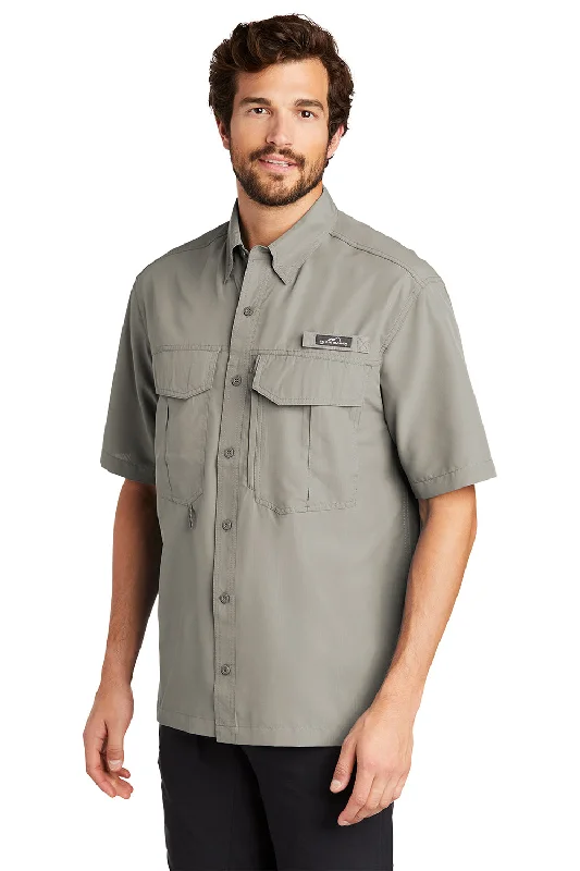 Eddie Bauer Mens Performance Fishing Moisture Wicking Short Sleeve Button Down Shirt w/ Double Pockets - Driftwood