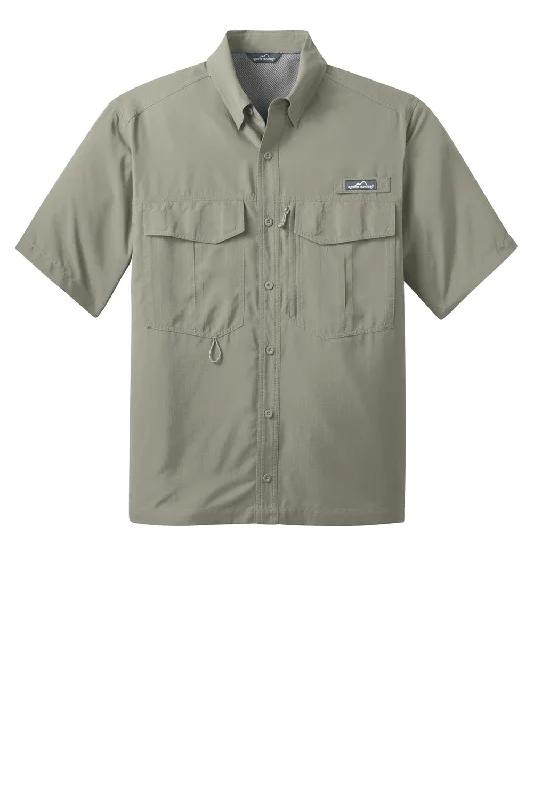 Eddie Bauer Mens Performance Fishing Moisture Wicking Short Sleeve Button Down Shirt w/ Double Pockets - Driftwood